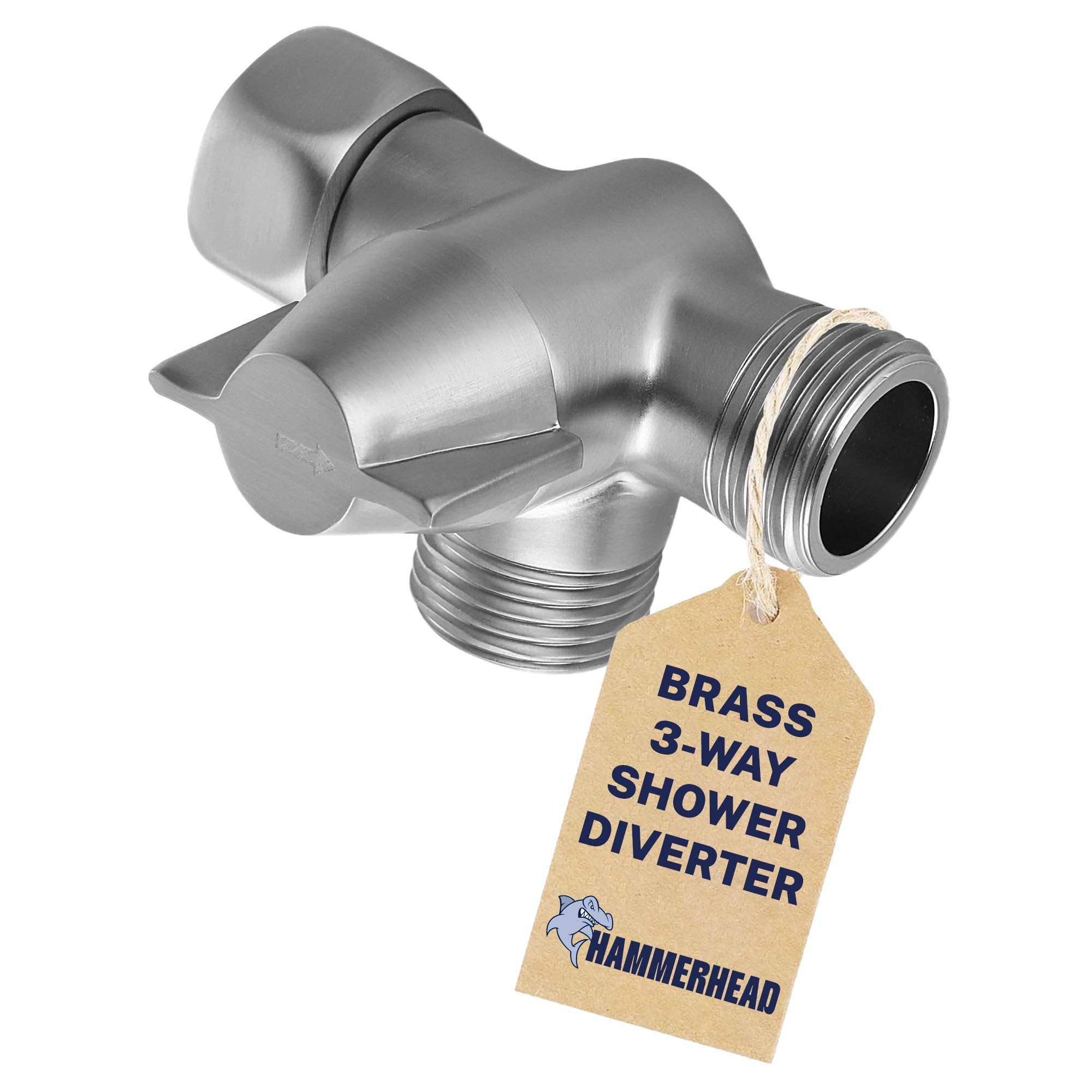 HammerHead Showers® Solid Metal 3 Way Shower Diverter Valve - Shower Arm Diverter Connects Fixed and Hand Held to Shower Arm - Shower Diverter for Dual Shower Head - Shower Splitter - Brushed Nickel