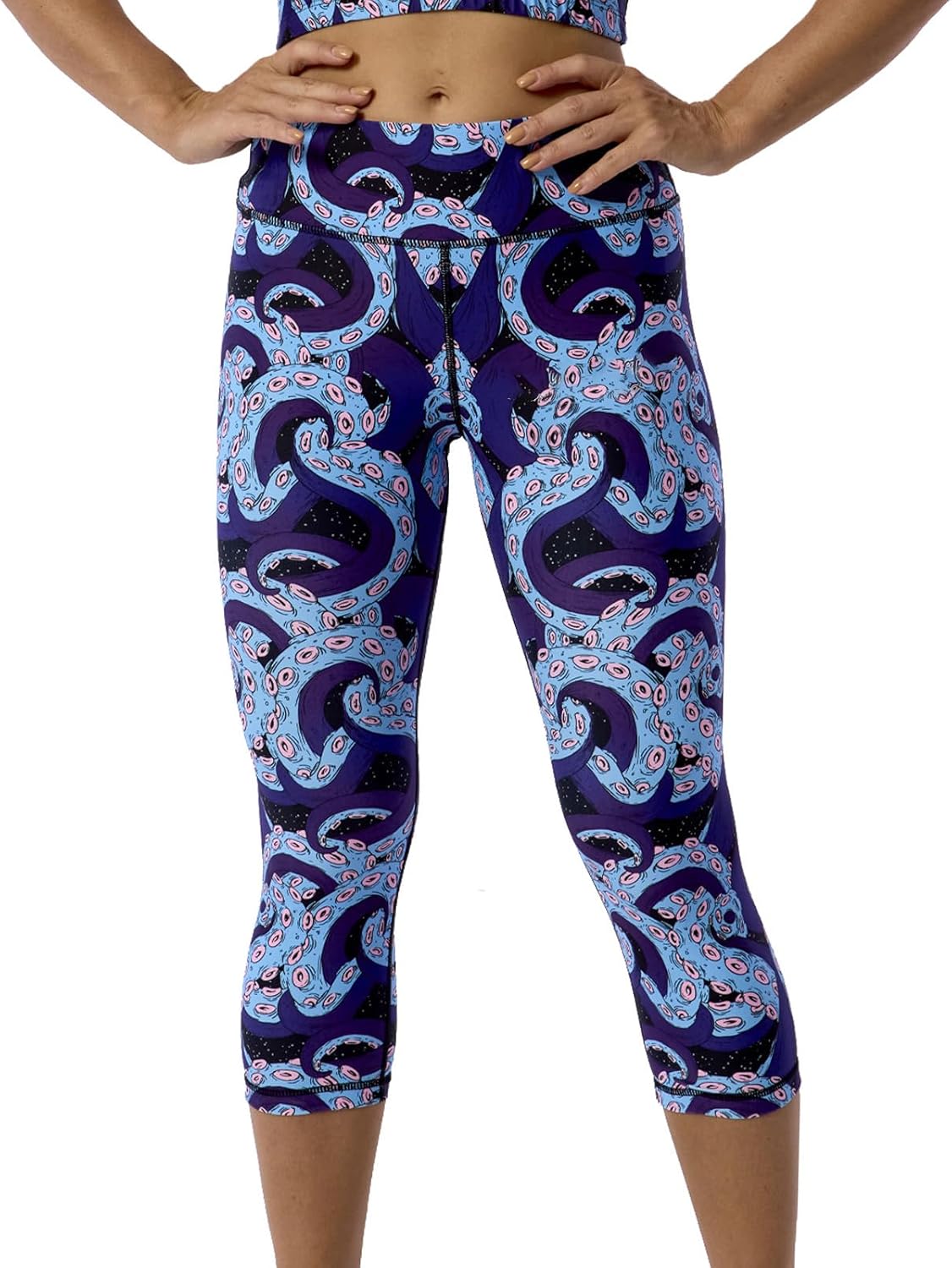 UIUO-UIPEU Pattern Printed Capri Leggings with Pockets for Women Tummy Control Workout Yoga Capris