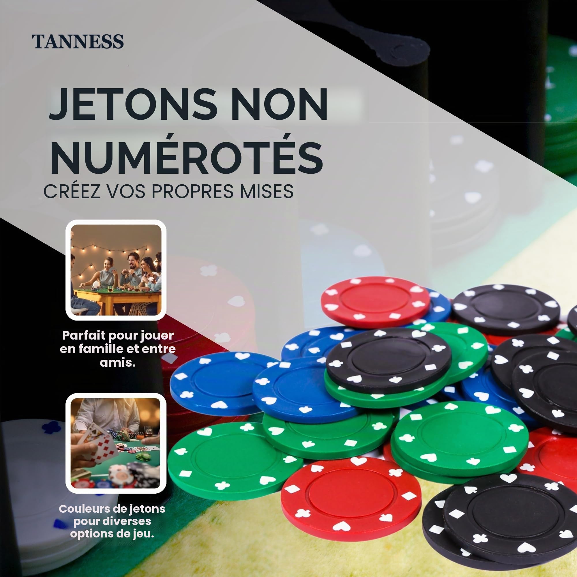Tanness Coffret Poker 200 Jetons de Poker avec Tapis de Jeu de Poker et Boîte Métal - Set Casino Texas Hold’em et Blackjack - Jeu de Poker avec Jetons Poker, Cartes à Jouer et Accessoires