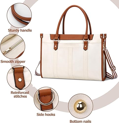Miniatura 3 de HOMIEE Bolsa de lona para laptop para mujer, se adapta a bolsa de hombro de trabajo de 15.6 pulgadas, bolsa de computadora casual para conferencias,