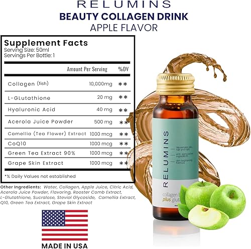 Miniatura 9 de Relumins La bebida de colágeno más avanzada del mundo, 10,000 mg con glutatión y antioxidantes, colágeno líquido número 1 de Estados Unidos para