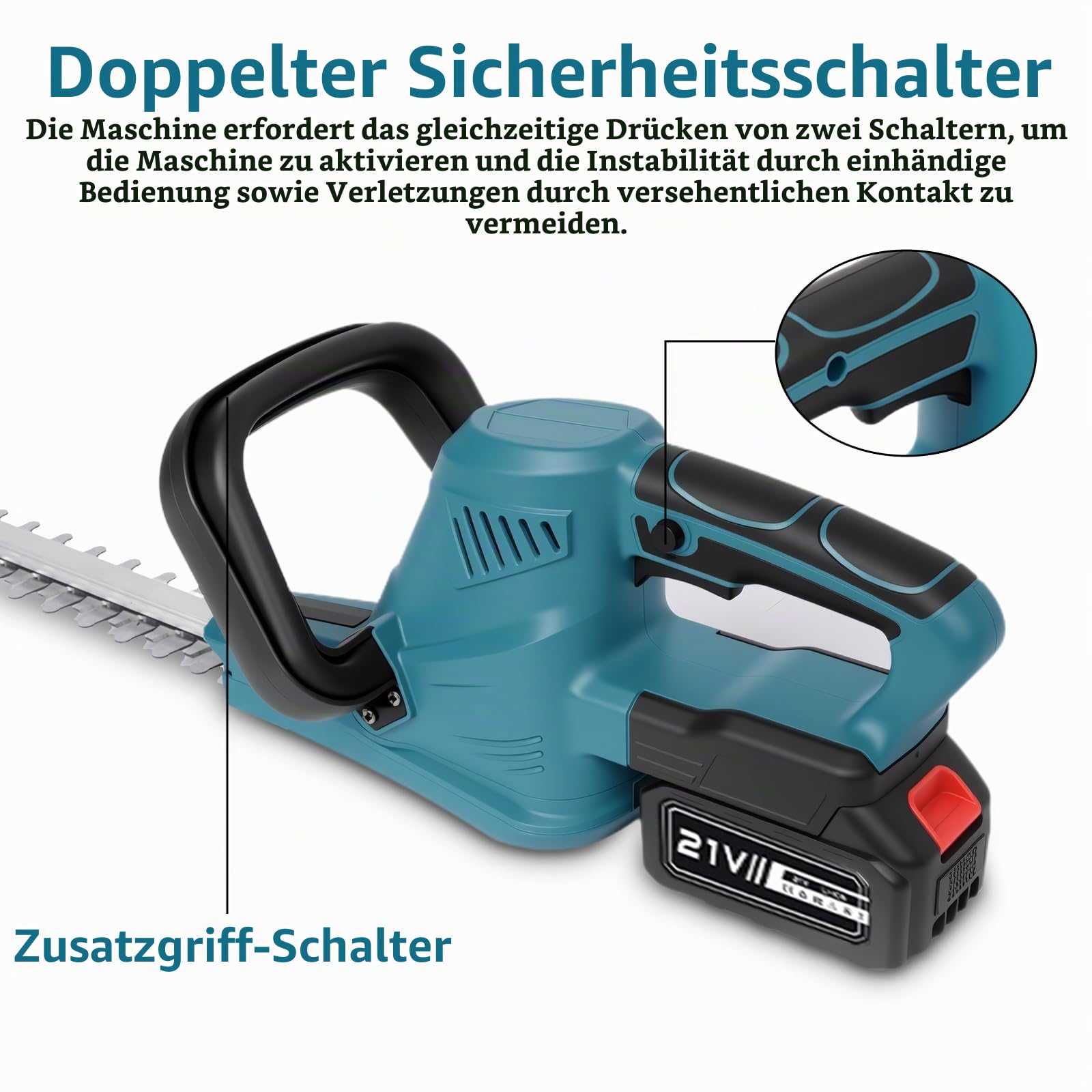 Akku Heckenschere 21V mit 2X 3,0Ah Akku, 1000W Bürstenloser Motor, 51 cm Klinge, Schnittstärke 15 mm, Kabellose Heckenschere für Hecken, Sträucher und Büsche (3,0 Ah)