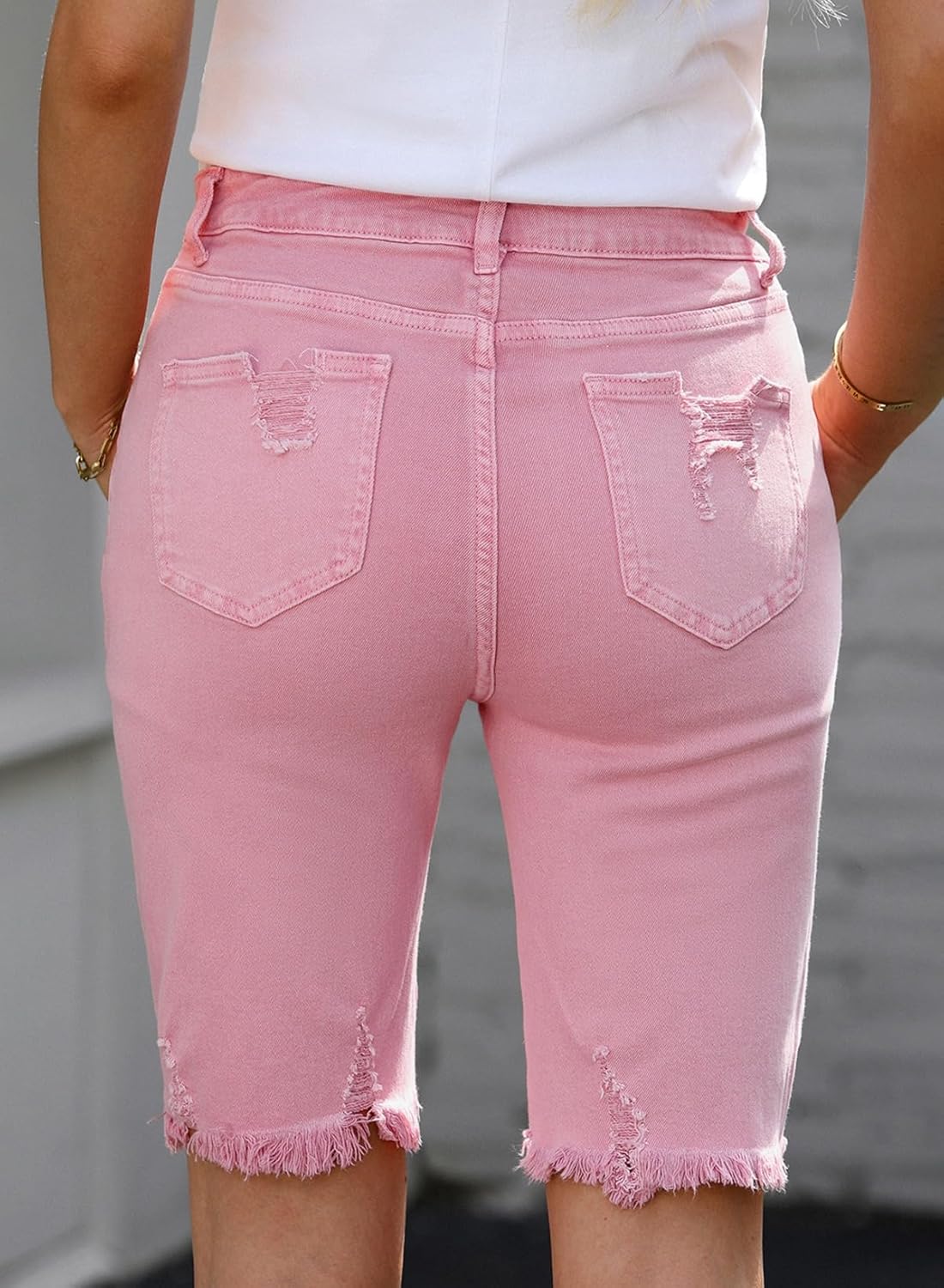 Sidefeel Women's Bermuda Shorts Raw Hem Summer Denim Pants Zimbaplatinum Jean Shorts - Image 2