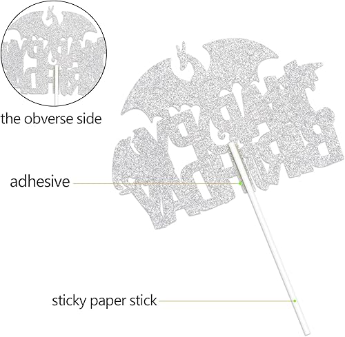 Miniatura 5 de Decoración de pastel de dragón de feliz cumpleaños, dragón de fuego, decoración de pastel con purpurina negra, decoración de pastel de fiesta de