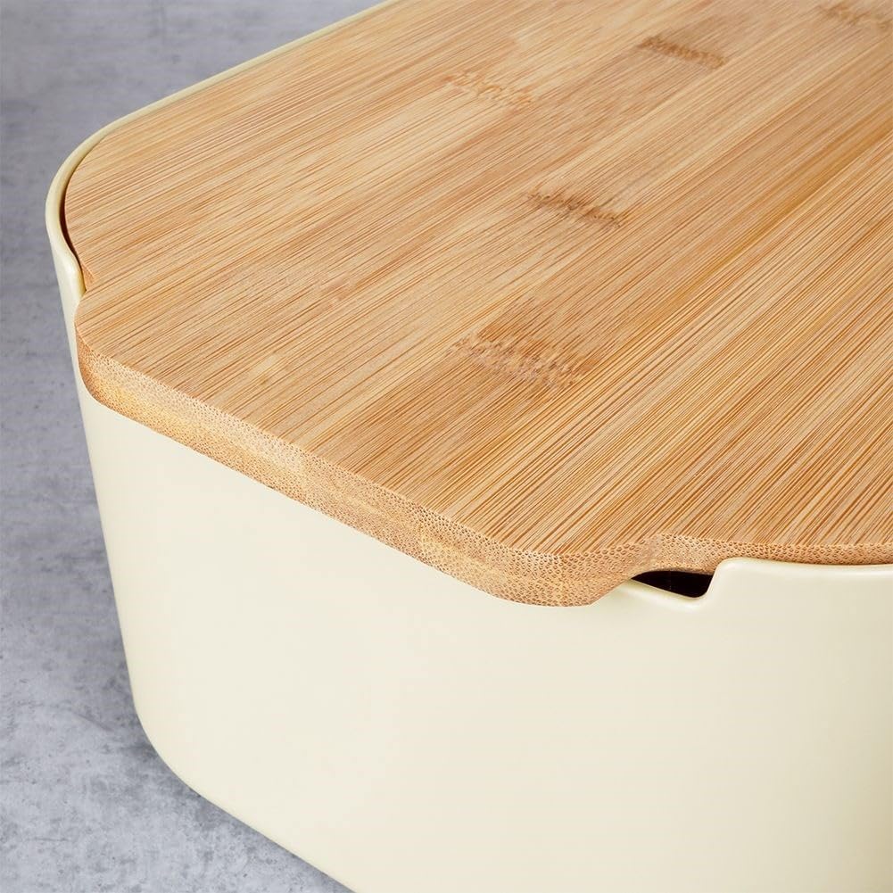 Vilde Portapane con tavola in legno color panna, cestino per il pane, contenitore per il pane, padella per il pane, scatola per il pane, 33 x 18,5 x 12 cm