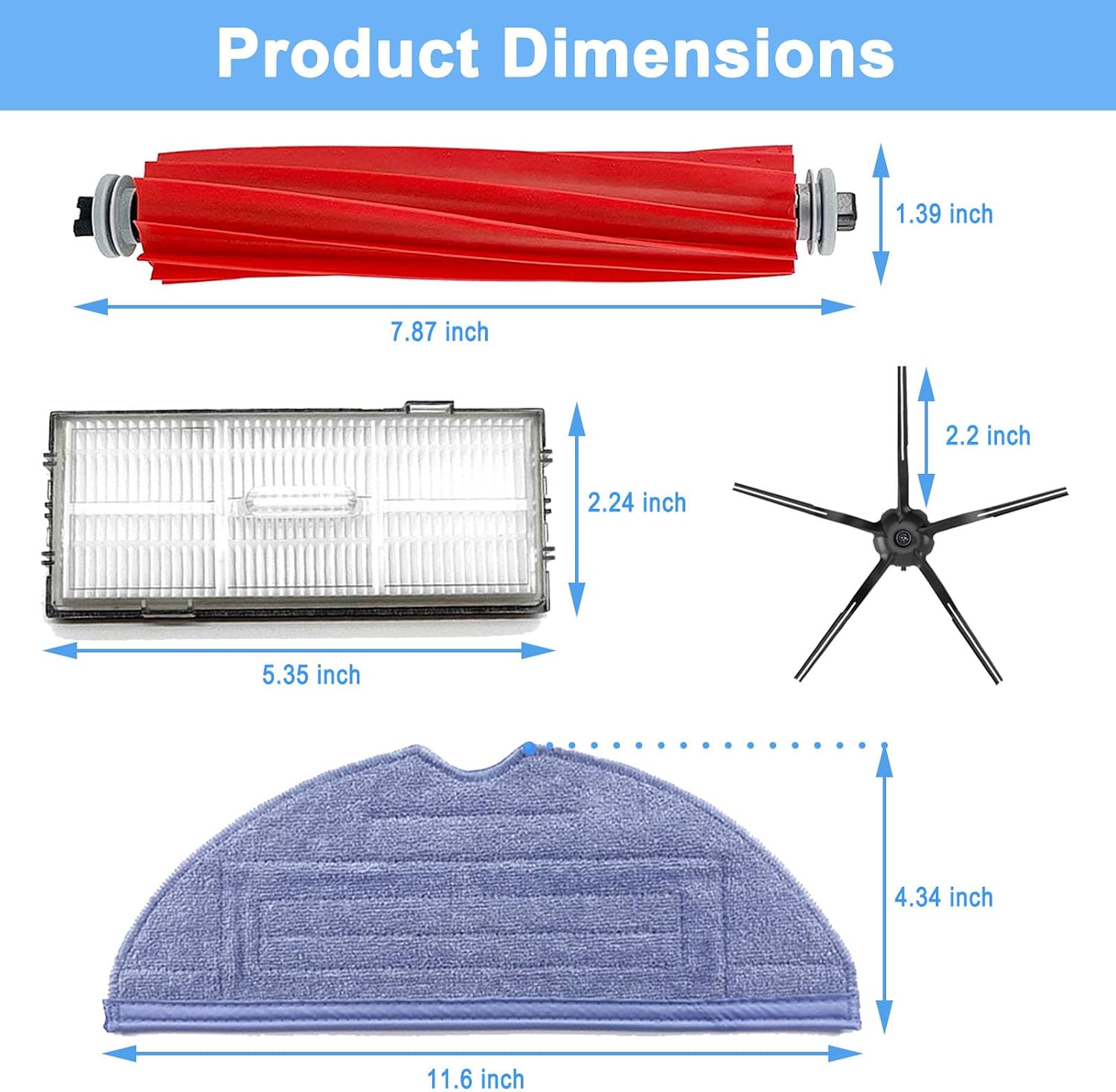 Roborock Replacement Parts for Roborock S7,S7+,S7 MaxV,S7 MaxV Plus,T7S,T7 plus,T7S plus Robot Vacuum,1 Roller Brush, 2 Filter, 3 Side Brush, 2 Mop Cloth