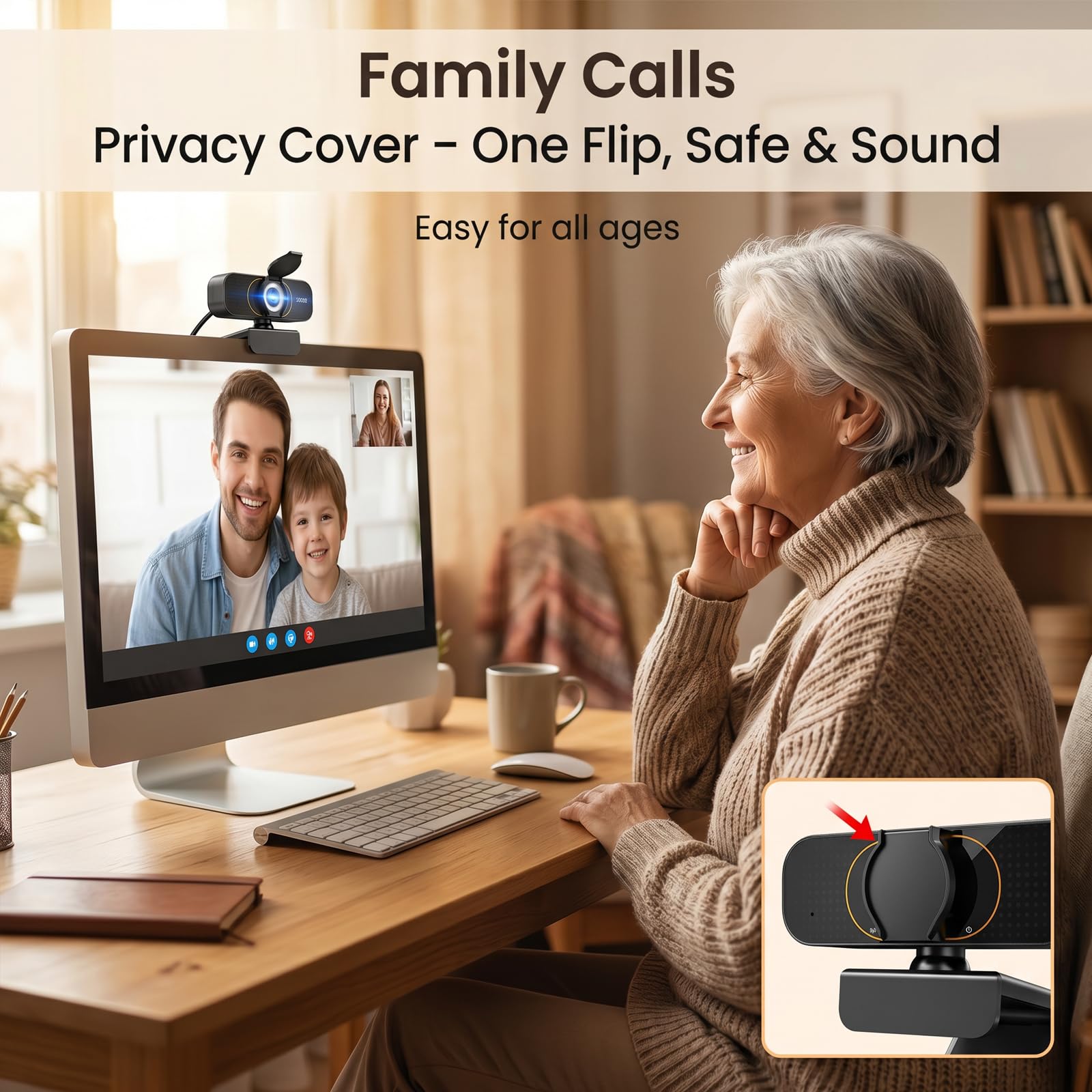 Webcam Full HD 1080p, microfono integrato, treppiede, copertura privacy, correzione automatica della luce e USB plug-and-play, per PC desktop o computer portatile, perfetta per streaming e
