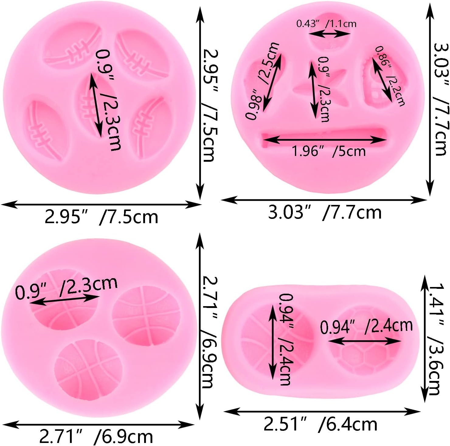 Mujiang Ball Silicone Molds Baseball Basketball Fondant Mold Set Of 4