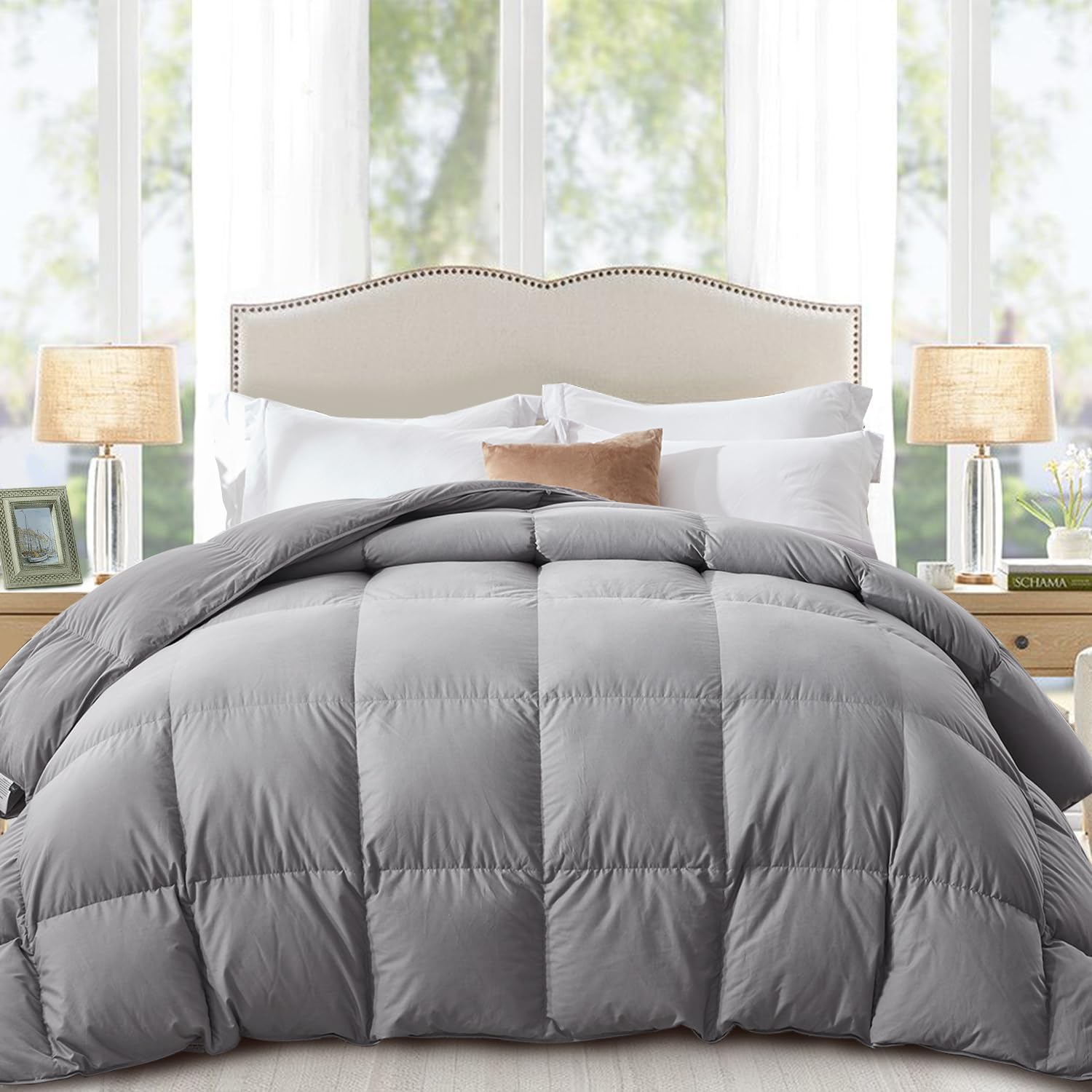 Globon Down Comforter Queen Size,All Season Duvet Insert Ultra-Soft Noiseless Shell,Mediumweight with 8 Corner Tabs, Grey… - Image 2