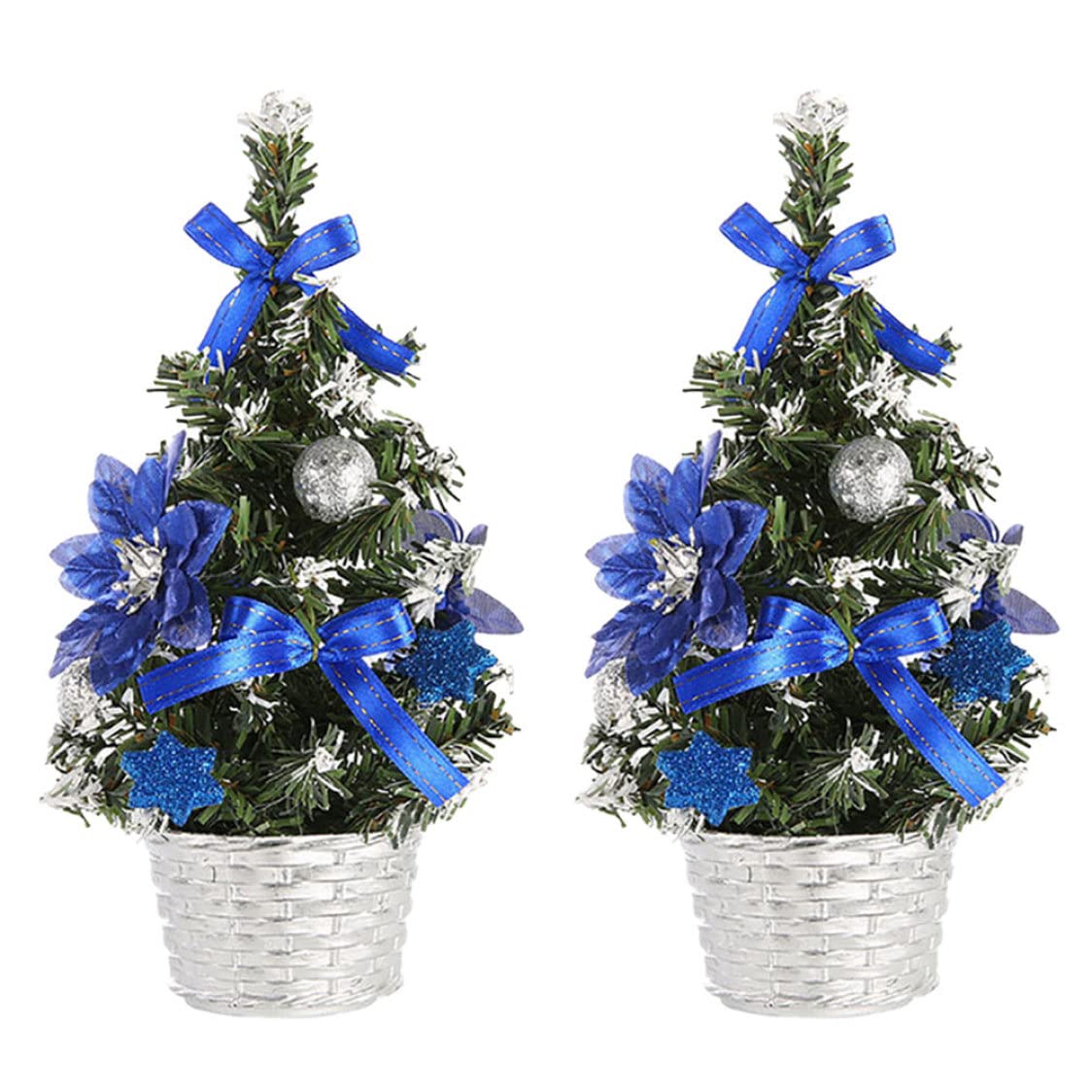 Decoraciones de escritorio con mini árboles de Navidad artificiales azules sin ocupar espacio