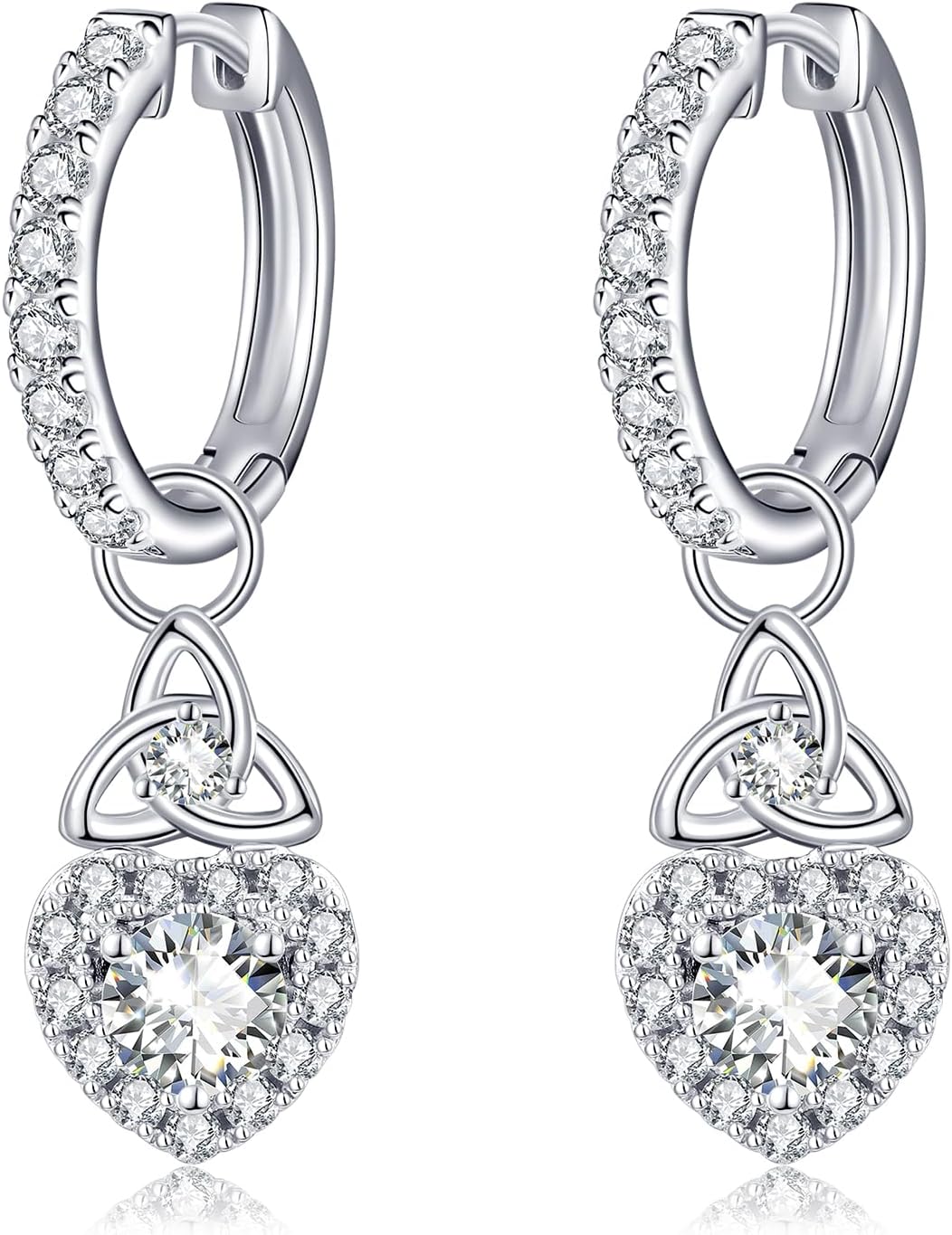 Moissanite Dangle Earrings for Women 14K Gold/White Gold Plated 925 Sterling Silver Detachable Hoop Earrings Cubic Zirconia and Celtic Knot Earring Jewerly Gifts for Her