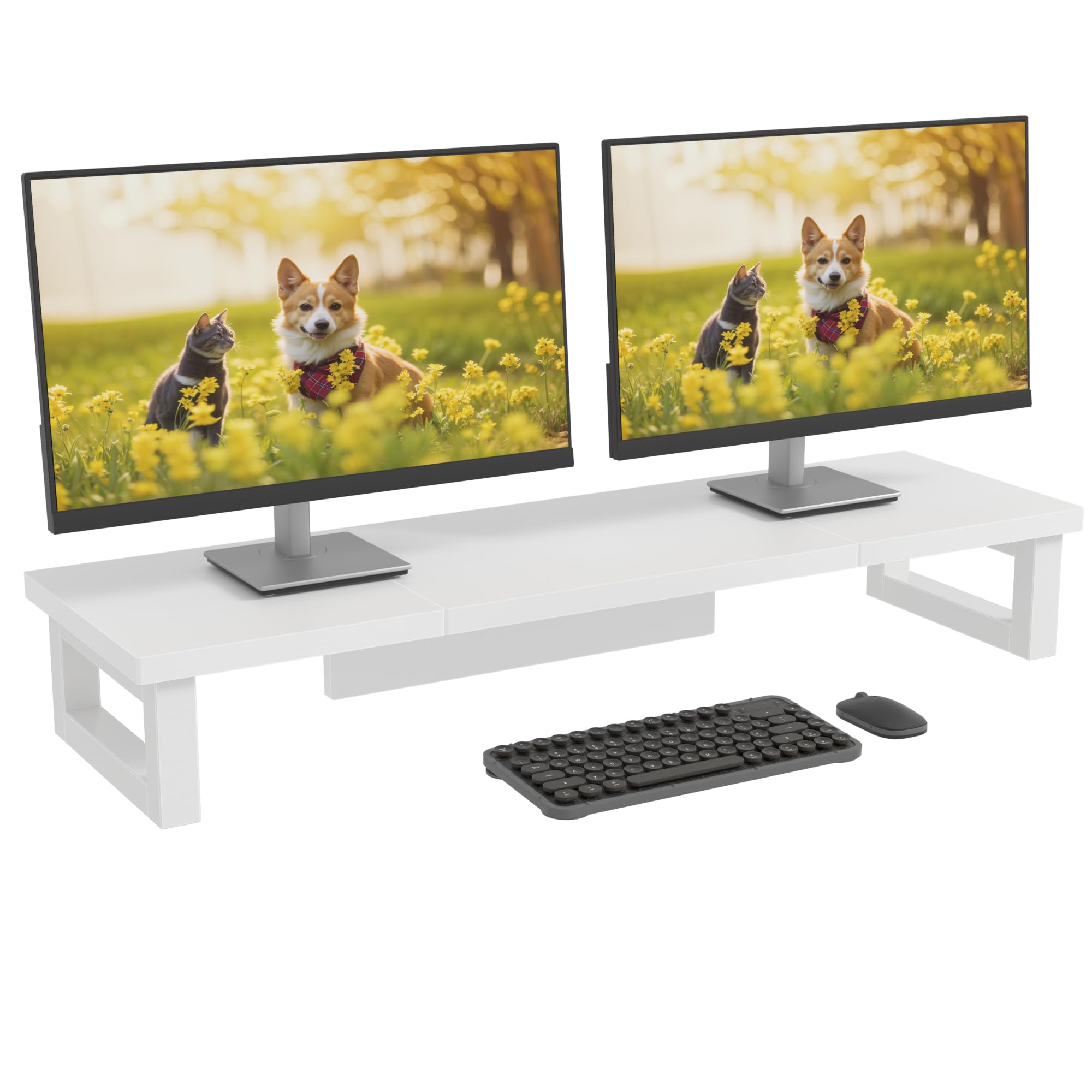 Soporte Monitor Escritorio, 91x26cm Elevador Monitor Doble Escritorio Soporte para Monitor, Soporte Pantalla Ordenador TV PC Monitor Stand Accesorios Escritorio, Blanco Global Recycled Standard Global Recycled Standard Global Recycled Standard