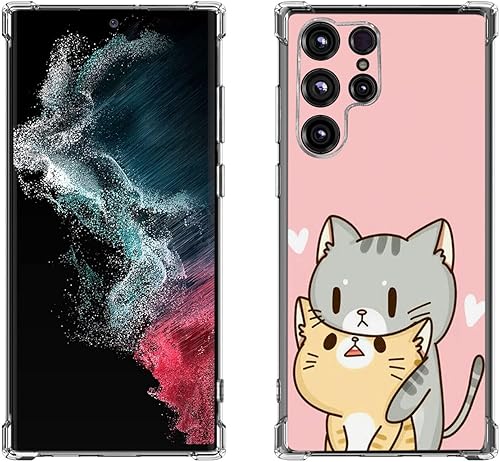 Beaucov Funda para Galaxy S22 Ultra protección contra caídas de gato verde amarillo a prueba de golpes funda protectora de cuerpo completo