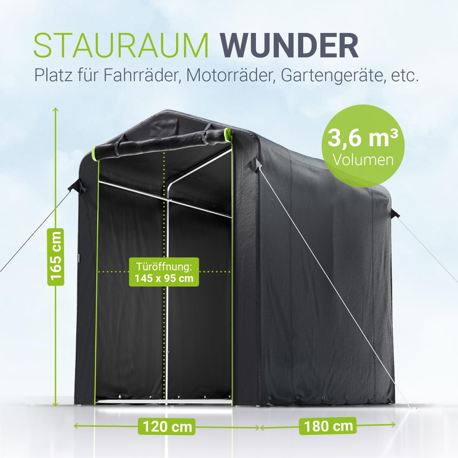 Juskys Gerätezelt S 3,6 m³ Outdoor Unterstand 180x120x165 cm wasserfeste Plane Metallrahmenkonstruktion