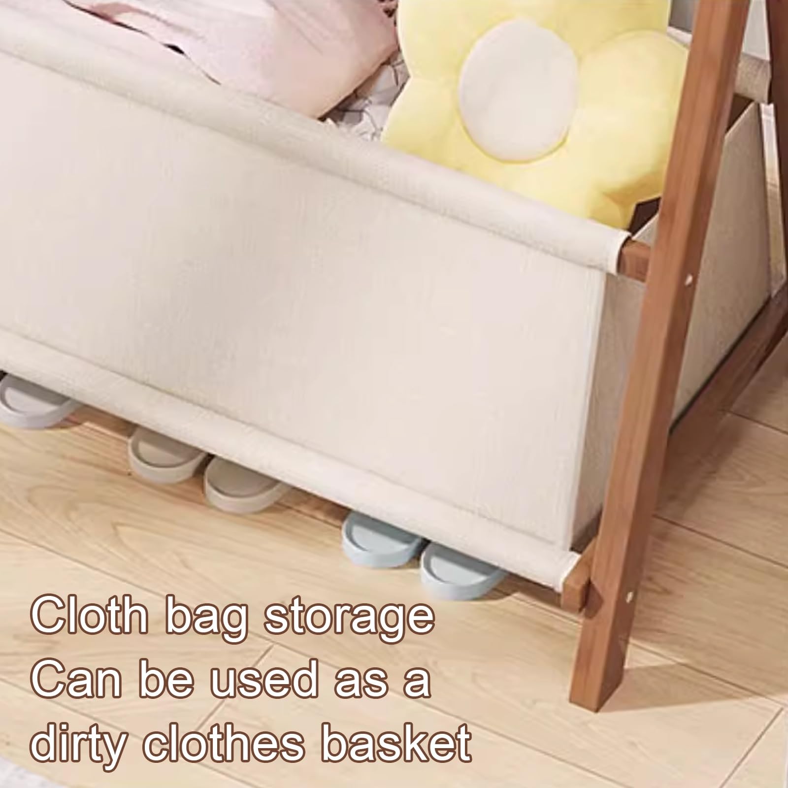 Appendiabiti triangolare in bambù con borsa portaoggetti stabile per ingresso nizer per corridoio camera da letto (marrone, 79 x 44 x 116 cm) elegante e funzionale Perchero per la casa