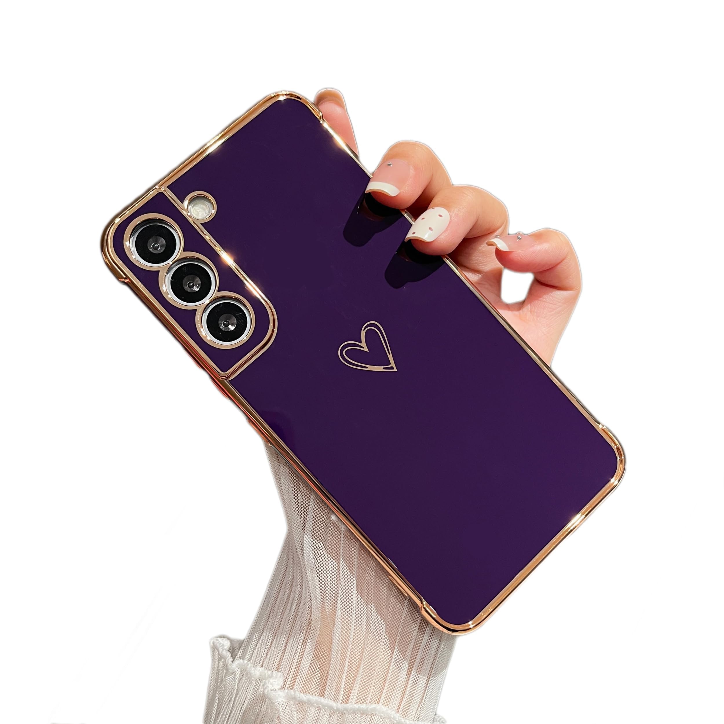 ZTOFERA Case for Samsung Galaxy S21 5G,Cute Plating Edge Love Hearts Pattern with Camera Lens Protection Phone Case for Galaxy S21 6.2",Dark Violet