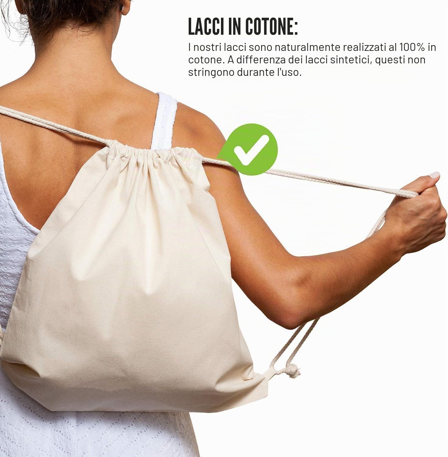 ELES VIDA Sacca in cotone per lo sport, zaino in tessuto, sacchetto di cotone, sacchetto di iuta, certificato Oeko-Tex®