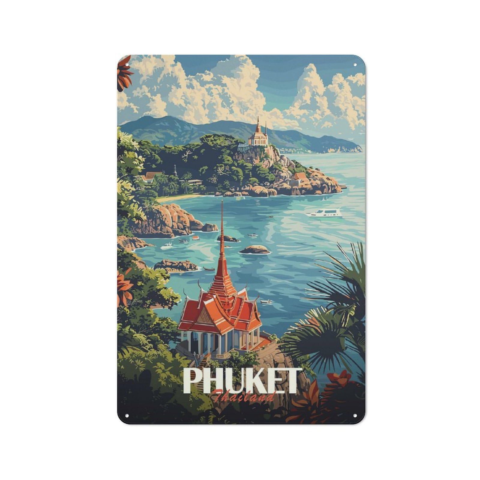Phuket Thailand Travel Tin Wall Sign 30x20cm, Retro Novelty Wall Art for Bedroom, Kitchen, Office Or Living Room