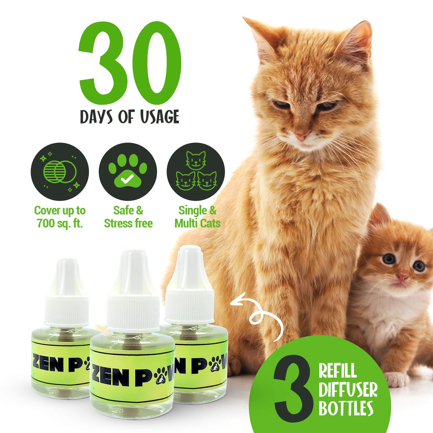 Zenpaws Upgraded No Scent - Diffuser Cat Relaxant Refill - Compatibility : Refills fit and are Compatible with All Major Brand diffusers. Feliway, Comfort Zone, ThunderEase, Relaxivet - image 2