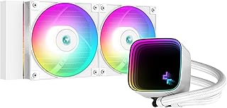 DeepCool LS520 SE WH Liquid Cooler 240mm 4th Gen Dual-Chamber Pump 3100RPM 280w TDP AIO Cooler Anti-Leak Tech with ARGB Fans CPU Water Cooler Narrow Frame Infinity Mirror Block for AMD AM4/AM5 LGA 1700/1200, White