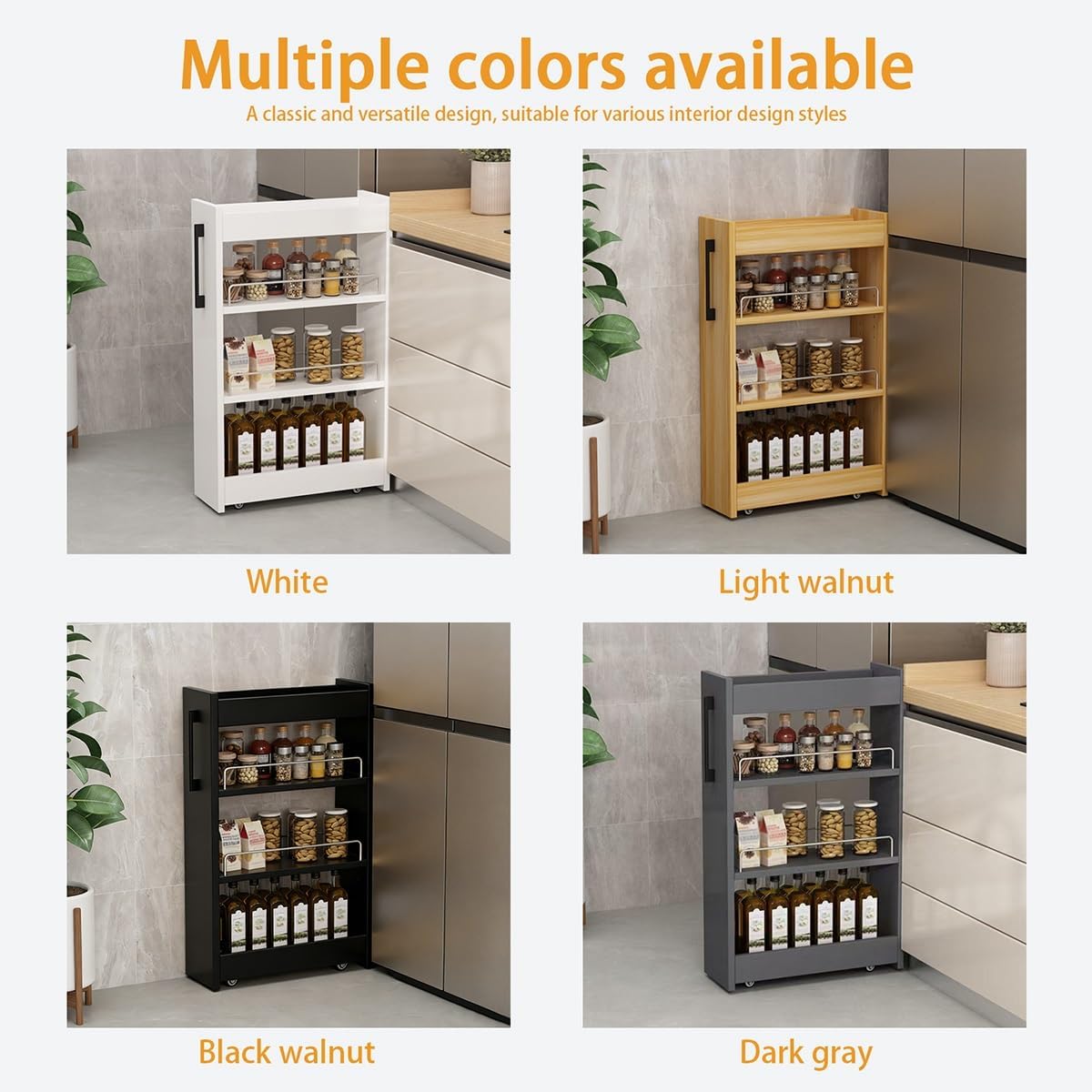 Skinny Rolling Storage Cart with Wheels, Multi-Tier Narrow Pull-Out Pantry, Slim Kitchen Organizer, Mobile Utility, for Home, Kitchen, Dining Room(Black,17.7x6x31.7in)