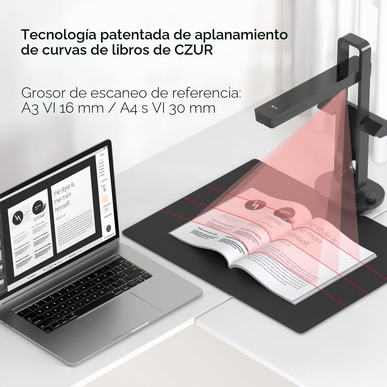 CZUR Escáner de Libros, escáner de 14 MP con lámpara de Escritorio LED, escáner de Documentos con OCR para Win y Mac, cámara de Documentos HD hasta A3 (Aura) | Escáner A3 con OCR y Laser Curve Flattening, Visualizador y Lámpara de mesa, para macOS y Windo