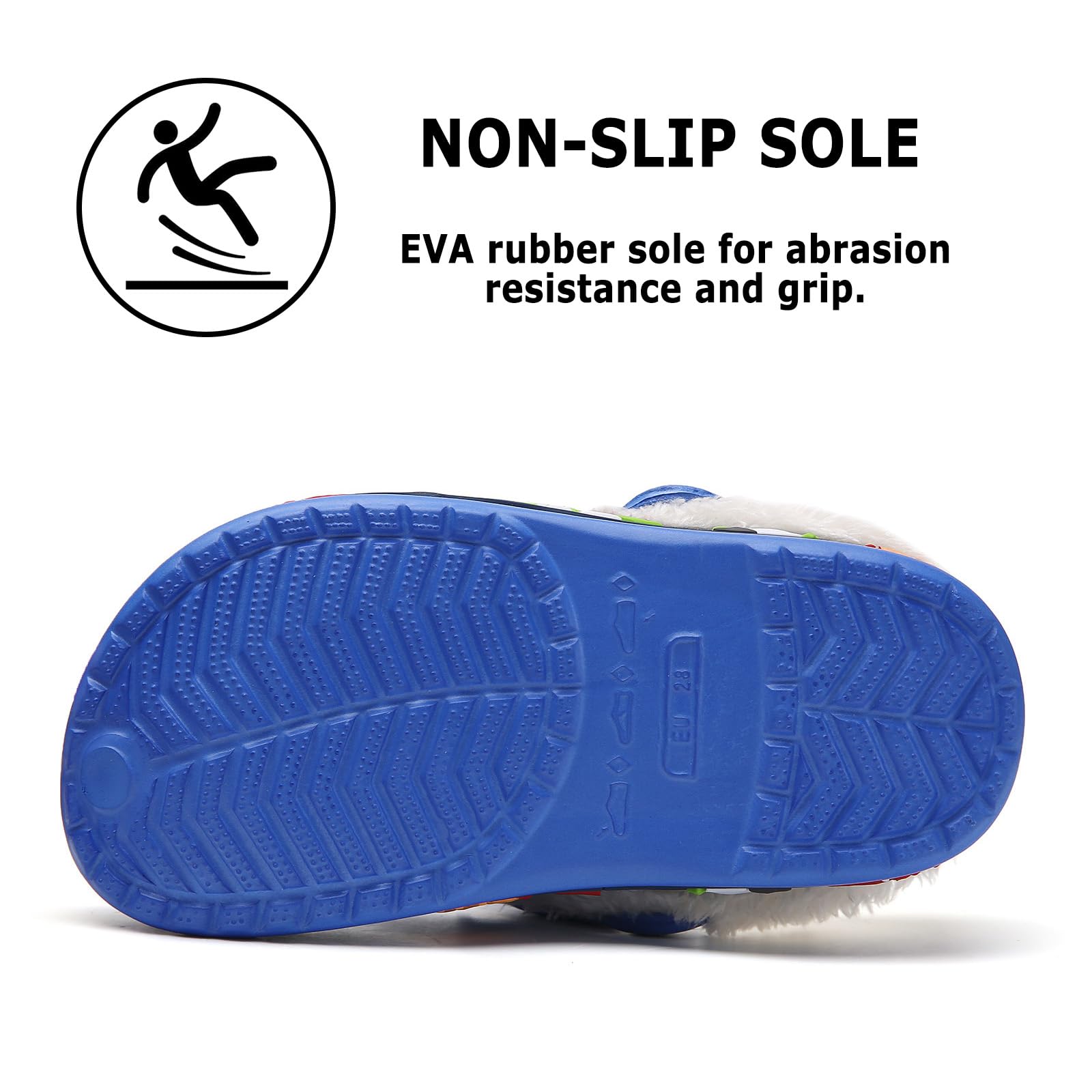 FLIOZY Kinder Zoccoli Invernali Warme Gefüttert Weichem Rutschfeste Gartenschuh Jungen Plüsch Pantoffeln Licht Hausschuhe Indoor Outdoor, Cotone Blu Royal, 30 EU
