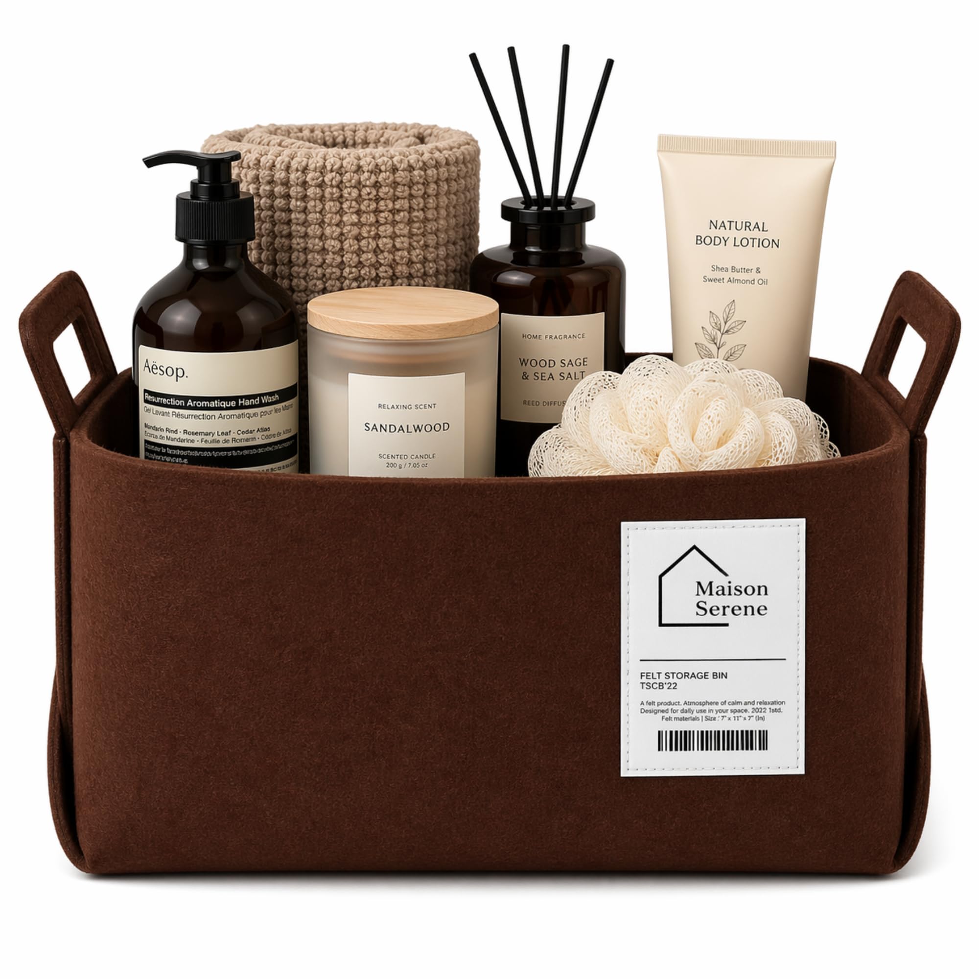 Maison Serene Brown Collapsible Felt Storage Basket With Handles, Foldable Fabric Bin Organizer For Shelves, Closet, Toy Storage & Nursery, Large
