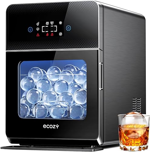 Ecozy 2 - Máquina para hacer bolas de hielo transparentes con tecnología CrystalFlux (4 unidades en 40 minutos, 144 unidades) Máquina para hacer hielo esférico con aislamiento mejorado Suministro automático de agua Autolimpieza para whisky y bourbon
