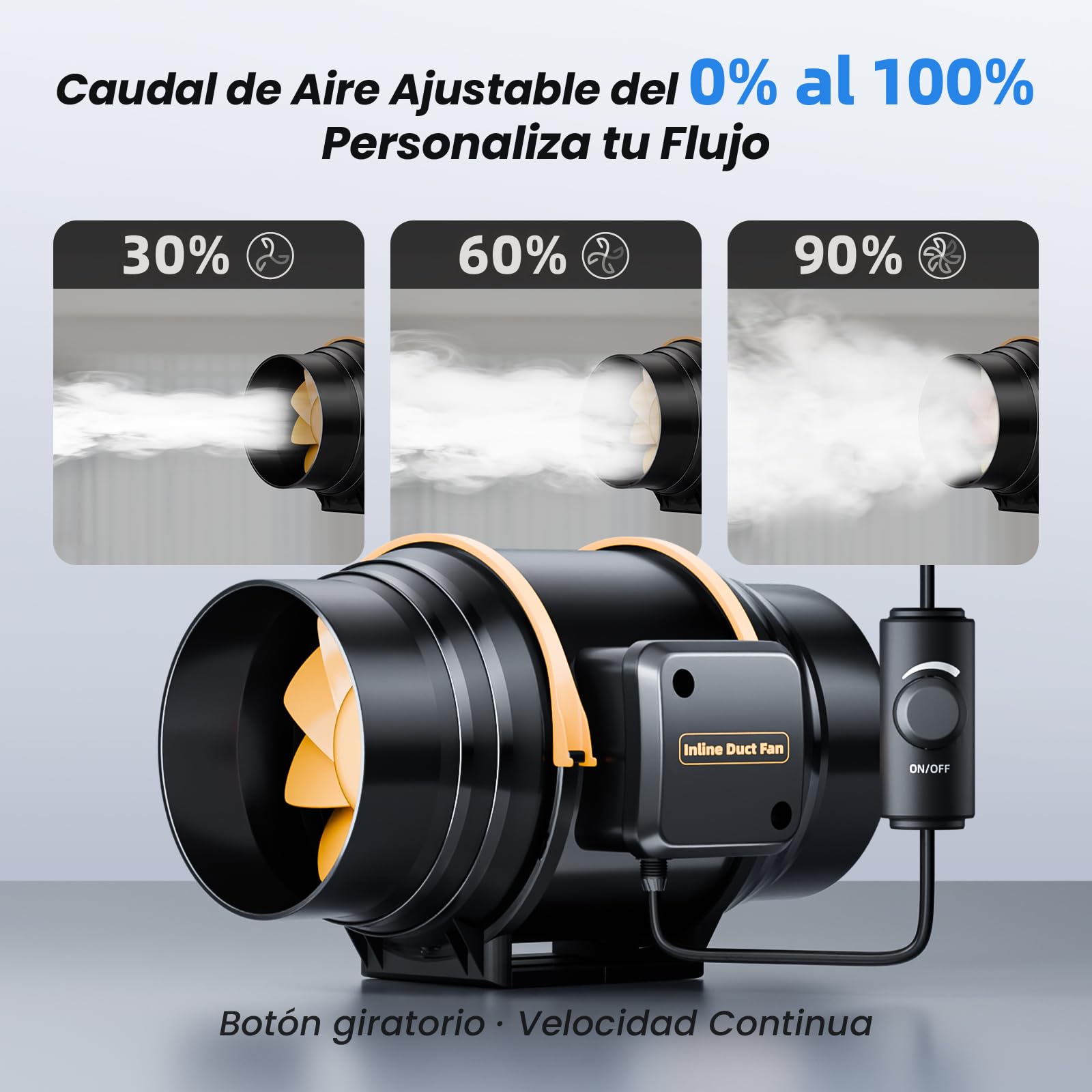 Ventilador de conducto regulable 150 mm con regulador de velocidad, Extractor en línea, motor con doble rodamiento de bolas, protección contra sobrecalentamiento, enchufe EU, cable VDE 3 m
