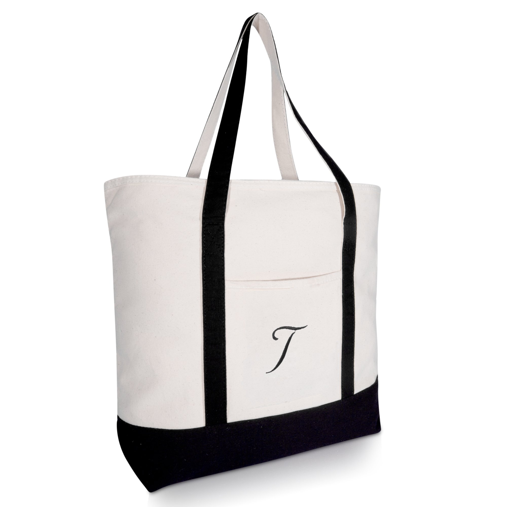 DALIXPersonalized Tote Bag Monogram Black Initial