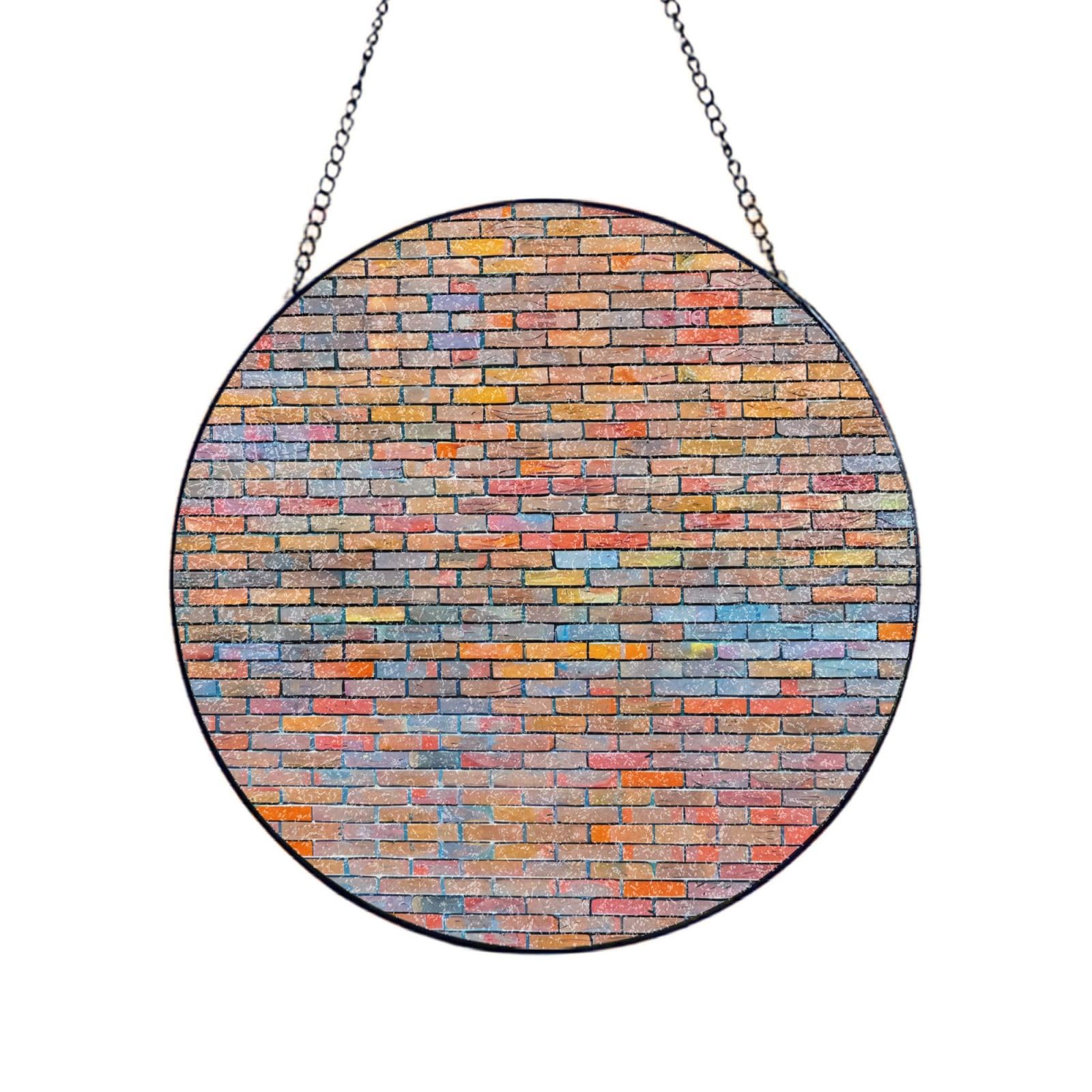 Phayah Brick Wall Print Glass Window Hanging Round Suncatcher Glass Ornament Garden Wall Fence Decorations Indoor Outdoor 10in（25cm）