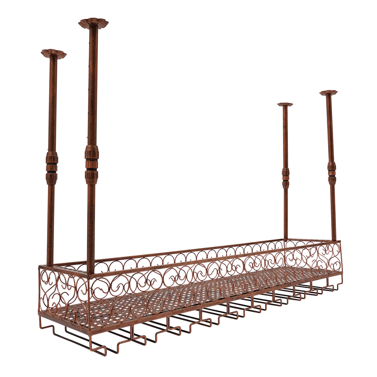 Estante de techo, estante para vino de montaje en techo, altura ajustable, 35-55 cm, soporte para copas de vino retro para habitaciones con una altura de 7,71 – 8,37 pies, cocinas, bares,