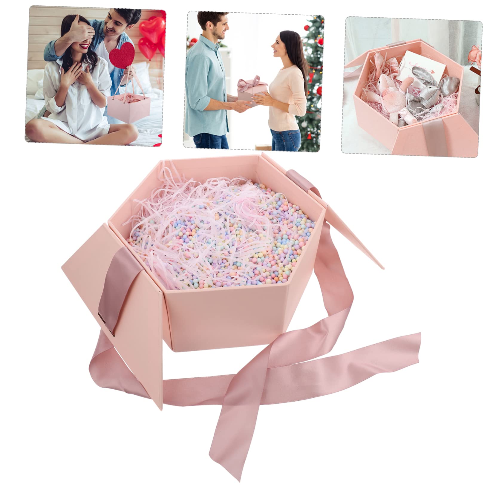 SOLUSTRE Sechseckige Geschenkbox aus Geschenkverpackung für Valentinstag und Hochzeit zum Verpacken von Süßigkeiten und Geschenken