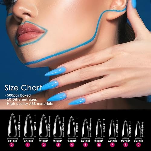 Miniatura 2 de IKOCO - 500 puntas de uñas transparentes de almendra de cobertura completa, uñas postizas profesionales de aguja con pegamento, cortaúñas, lima de