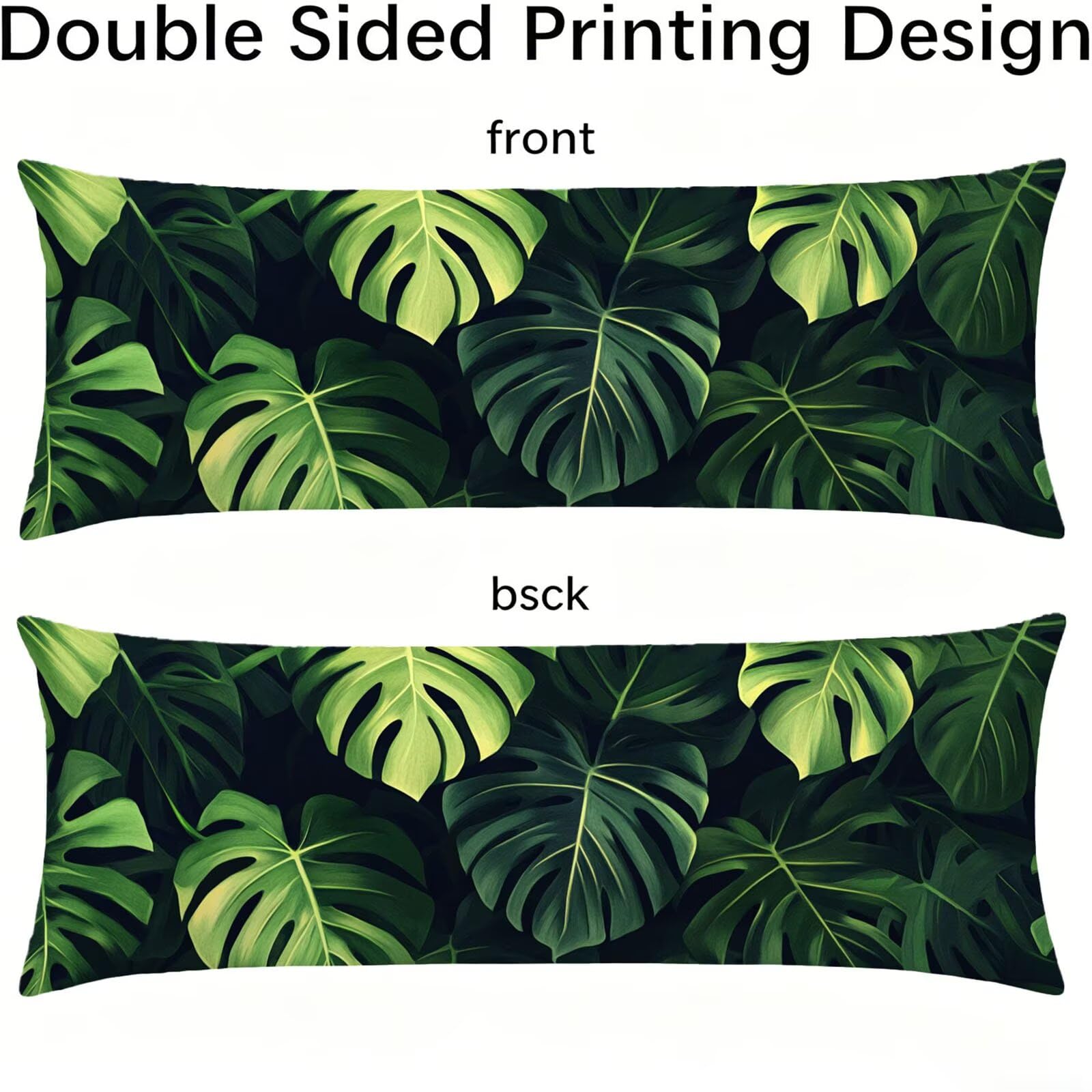 Funda de Almohada 60 x 180 cm Verde Protector Almohada 180 cm con Cremallera Invisible, Lino Durable y Transpirable Pillow Case Largas Hoja Impresión a Doble Cara para Cama, Sofá y Dormitorio dg-89