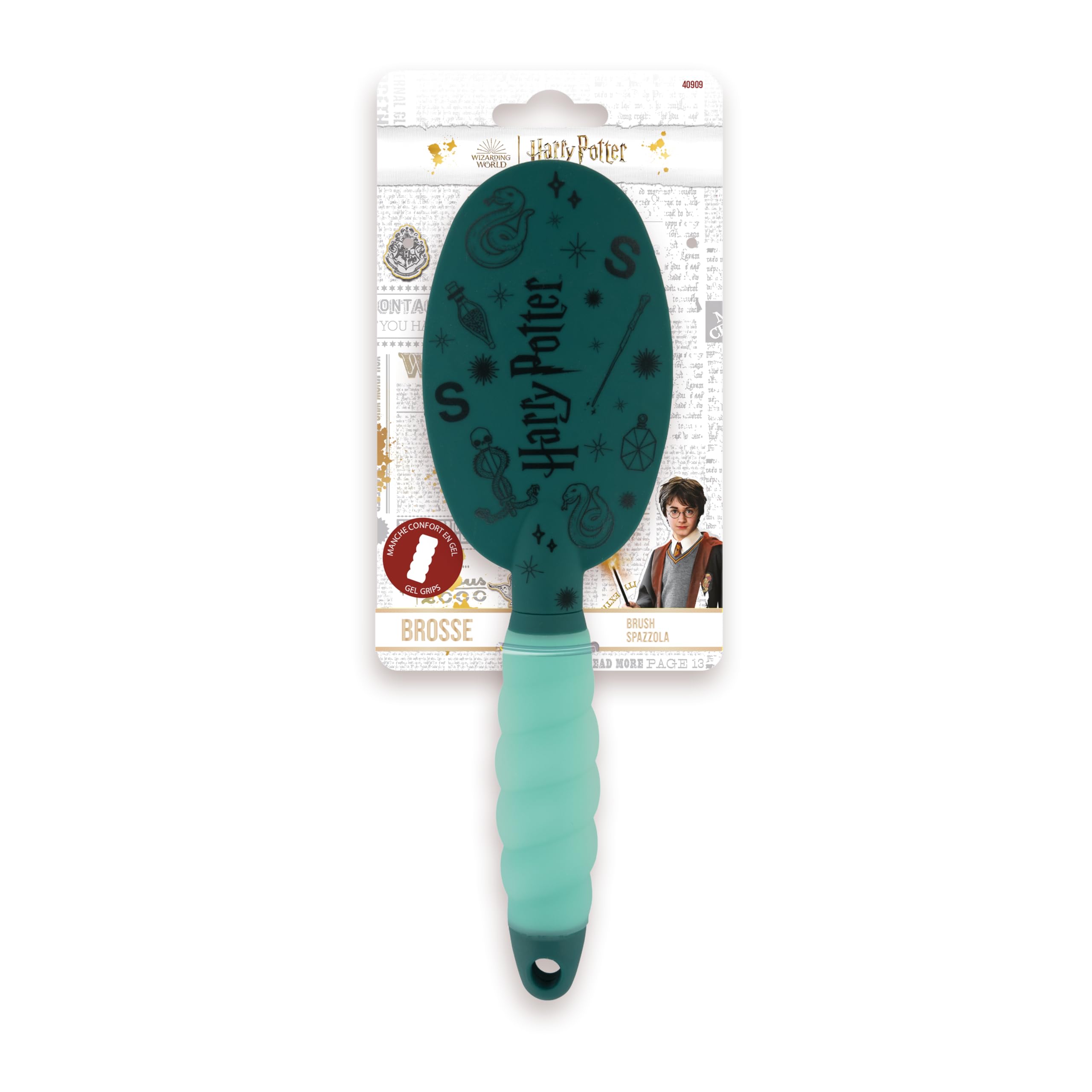 Harry Potter, Detangling Hair Brush, Ergonomic Brush, Silicone Gel Handle, All Hair Types, Official Hogwarts School Accessory - Image 2