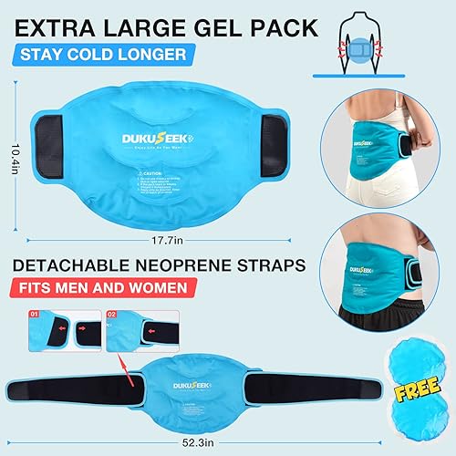Miniatura 6 de Bolsa de hielo para lesiones de espalda y alivio del dolor, bolsa de hielo reutilizable con correas desmontables, envoltura de hielo de gel flexible