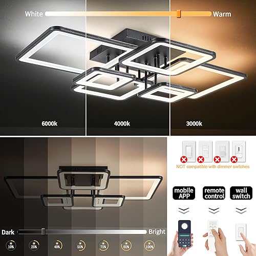 Miniatura 5 de Shine LUEST Lámpara de Techo LED Moderna Negra, Accesorios de Iluminación de Cocina para Techo, para Dormitorio 31.5" Regulable, Lámpara de Techo