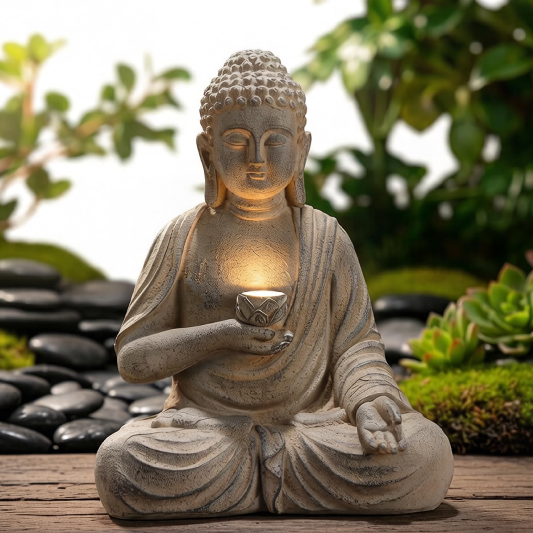 Statua di Buddha solare, decorazione per meditazione all'aperto in resina per giardino Zen