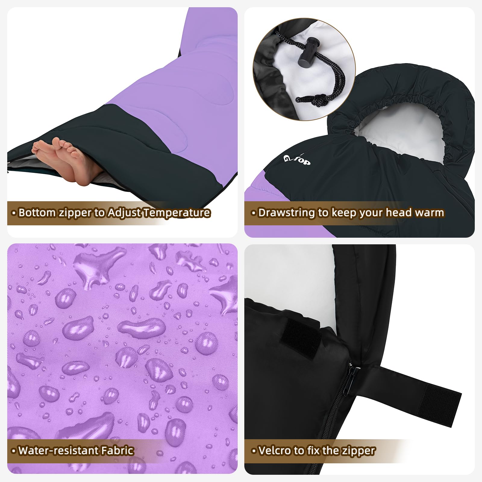 GEERTOP Sac de couchage de randonnée pour camping, sac de couchage léger pour adultes et enfants, pour l'été, chaud, froid, randonnée, voyage