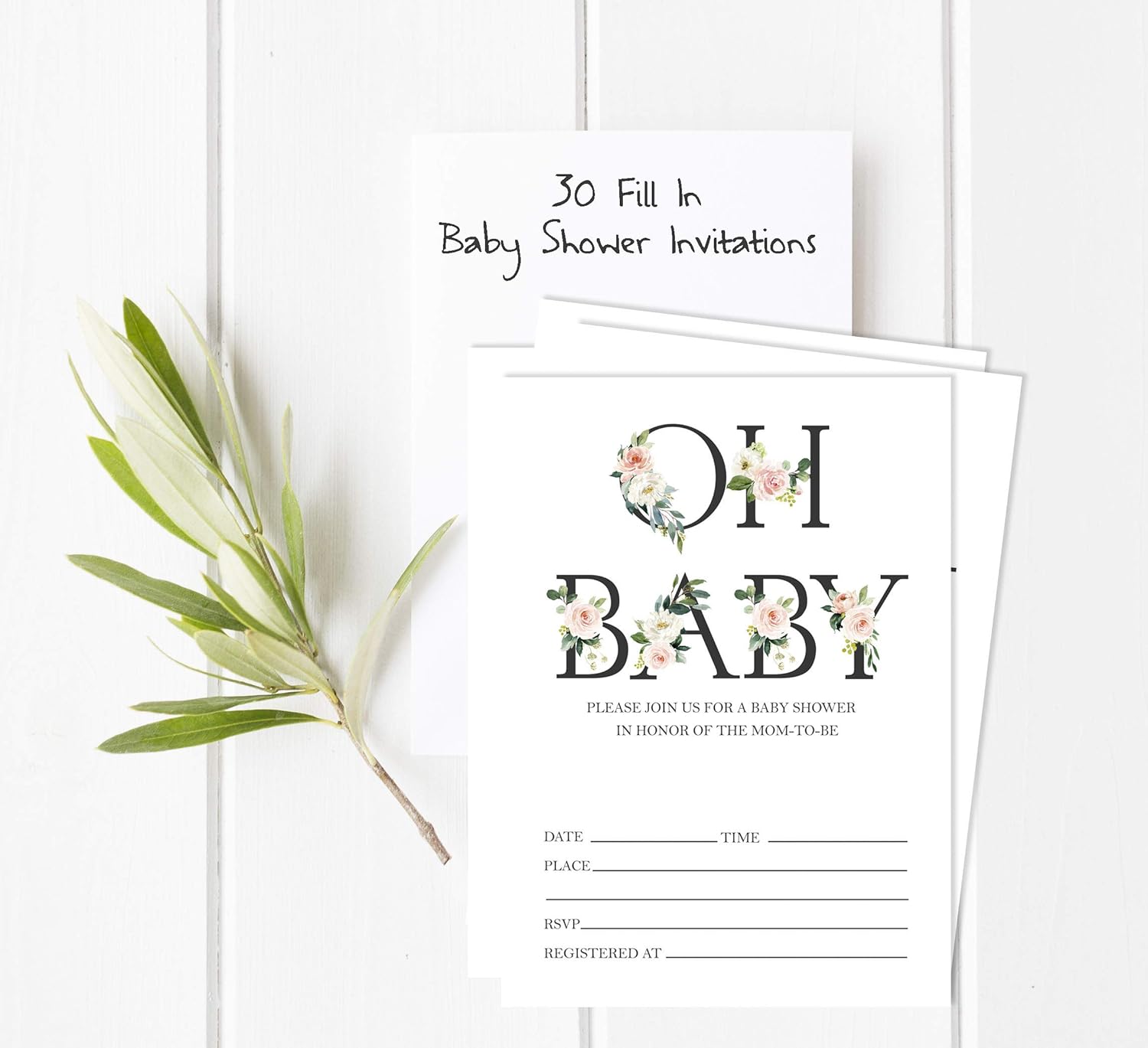 Set of 30 Oh Baby Gender Neutral Baby Shower Invitations-Diaper Raffle Tickets and Baby Shower Book Request Cards Invites Its A Boy Its A Girl
