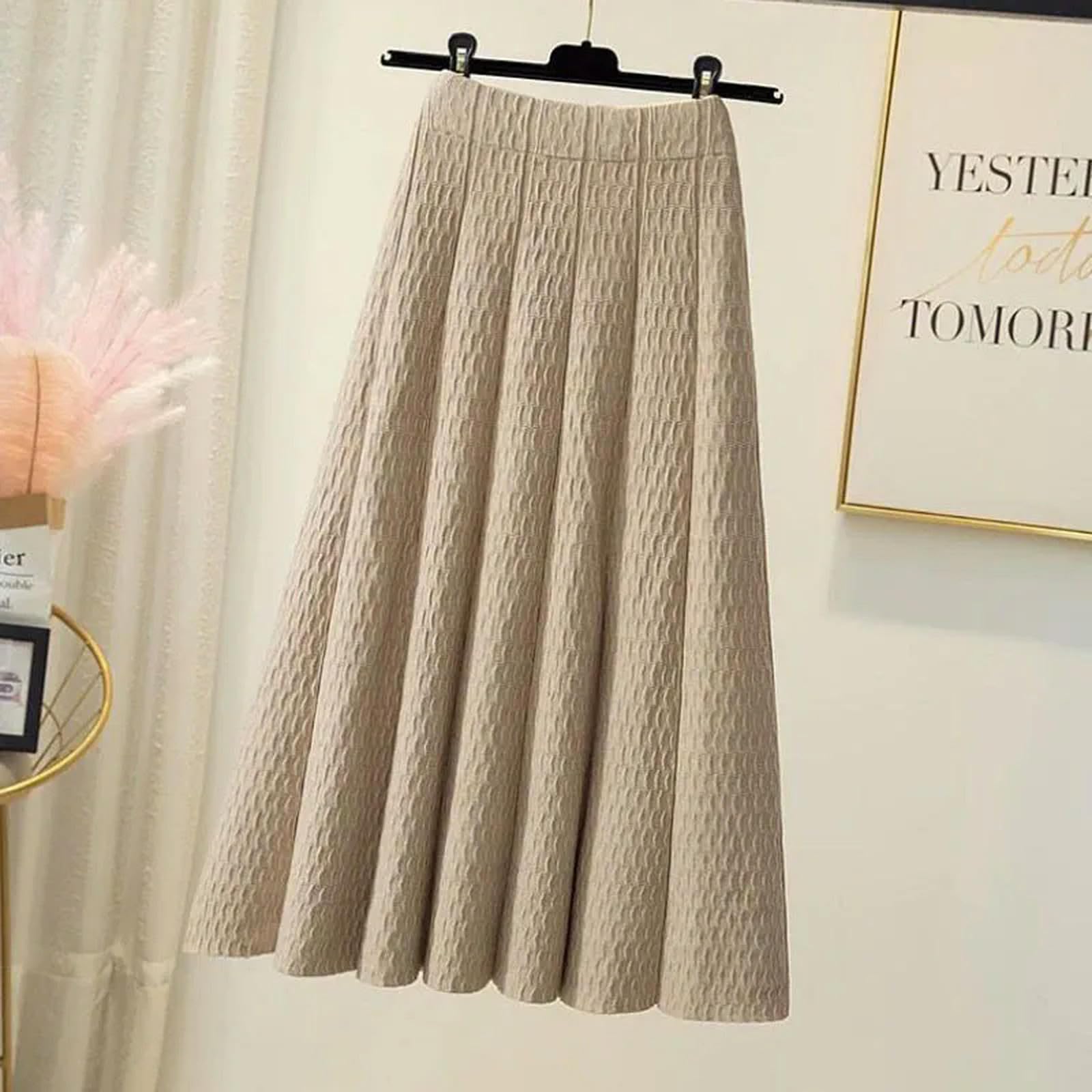 Mdybf Spódnice damskie moda dzianinowa plisowana spódnica dla kobiet jesień zima wszystko mecz wysoka talia jednolite spódnice odzież damska