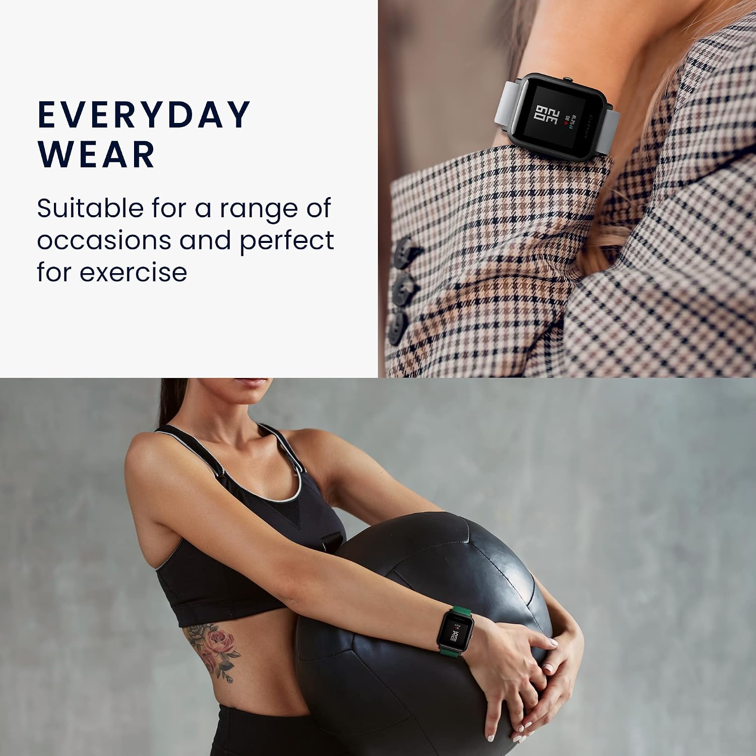 kwmobile Silicone Bands Compatible with Huami Amazfit Bip S/Bip S Lite (Set of 2) - Size L 5.5-8.7 inches (14-22 cm) - Dark Green/Grey image 4