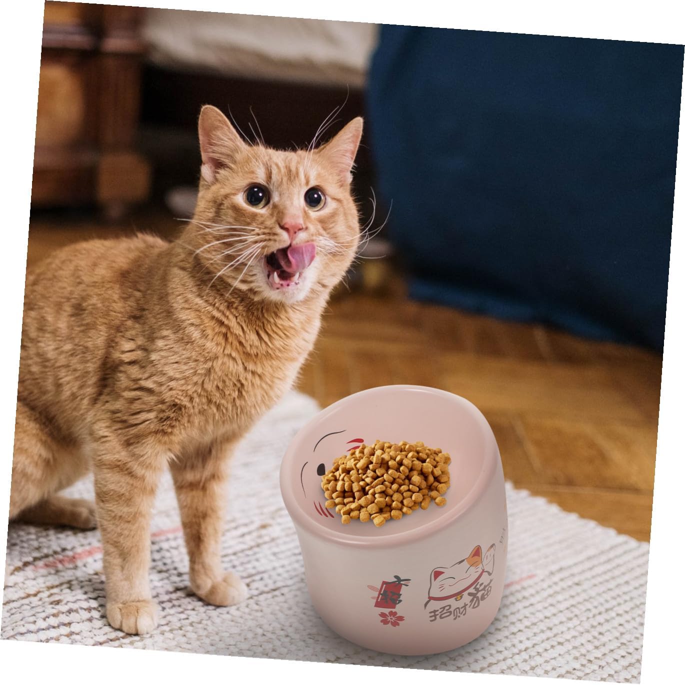 Kisangel Ceramic Elevated Anti-Spill Cat Feeding Bowl Pink Pet Feeder Dish Spill-Resistant Kitten Water Bowl for Indoor Use