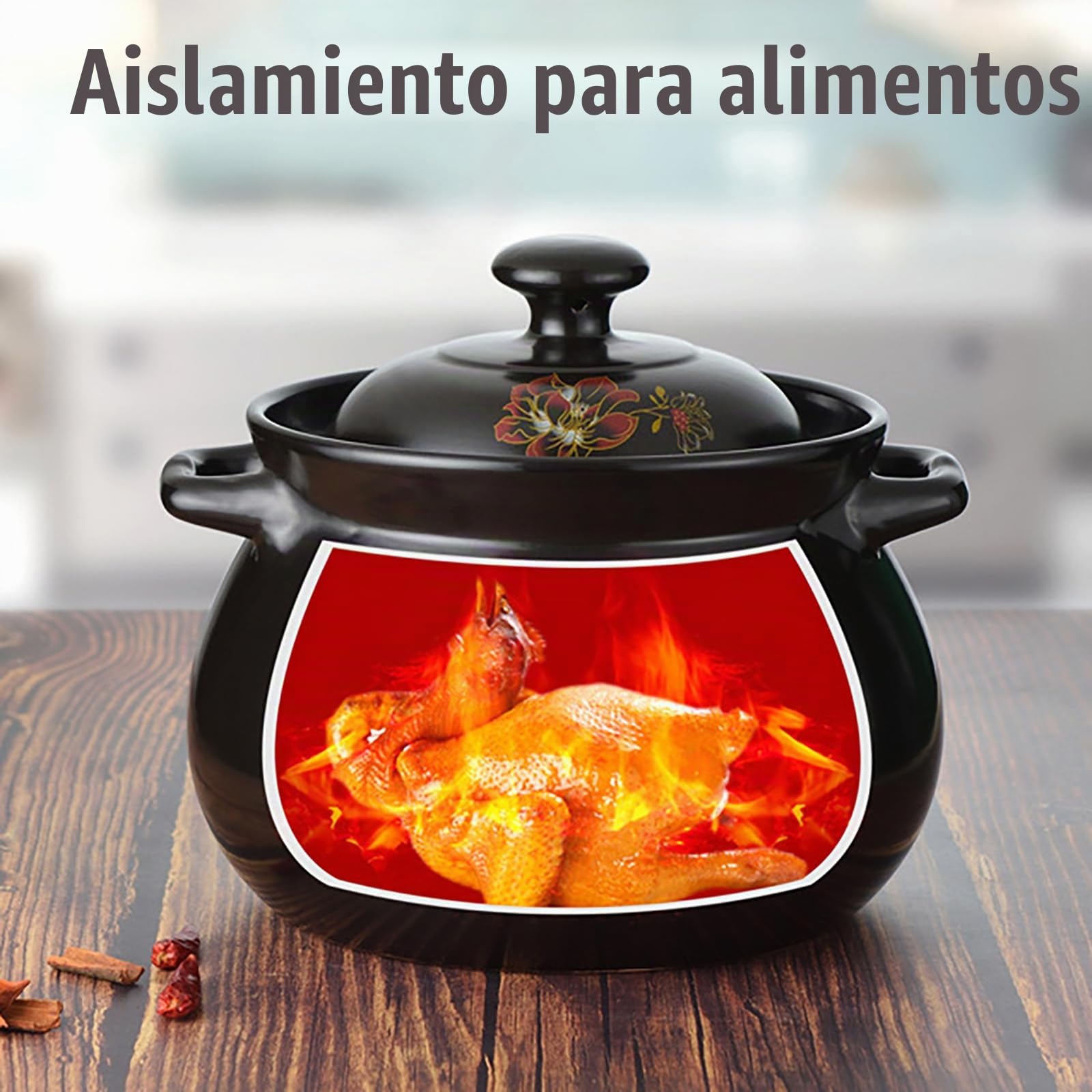 YLME Cazuela con Tapa Olla Grande de Barro para cocinar Olla de cerámica Natural Resistente al Calor Ideal para guisos sopas arroz y Platos estofados Apta para la Cocina y el Horno,3L
