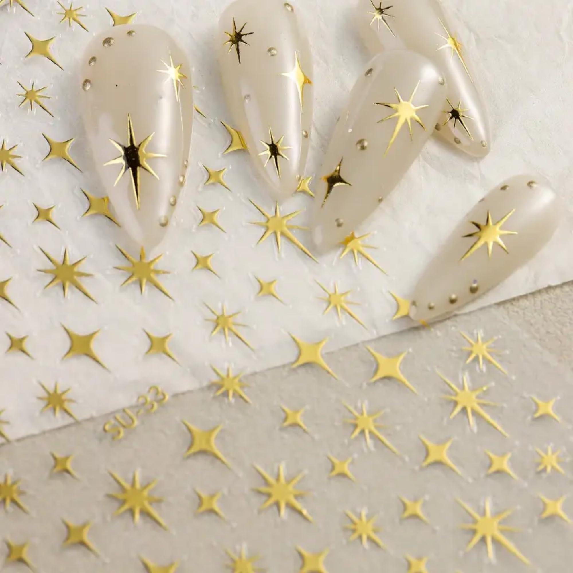 Star Nail Stickers for Nail Art | Gold and Silver Sparkle 3D Embossed Nail Art Stickers | Glitter Embossed Nail Decals Self-Adhesive | Stickers for DIY Nails Art Decoration