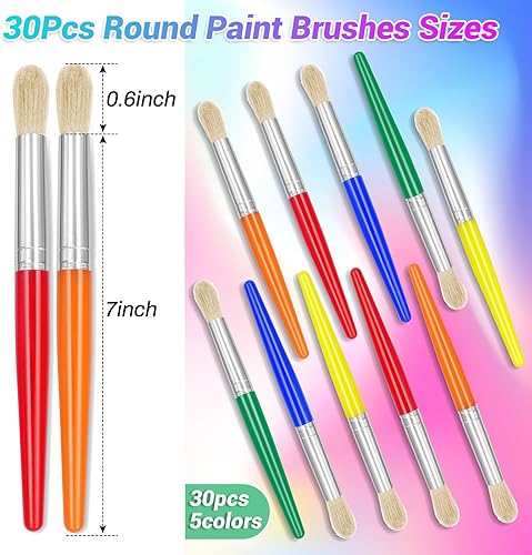 Miniatura 4 de anezus - Juego de 30 pinceles de pintura con puntas planas, para niños pequeños, juego de pinceles de pintura para maestros de preescolar para