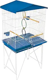 Viveiro Para Pássaros Grandes Poleiro Frontal Papagaios Calopsitas Aves Gaiola com Acessórios (Azul)