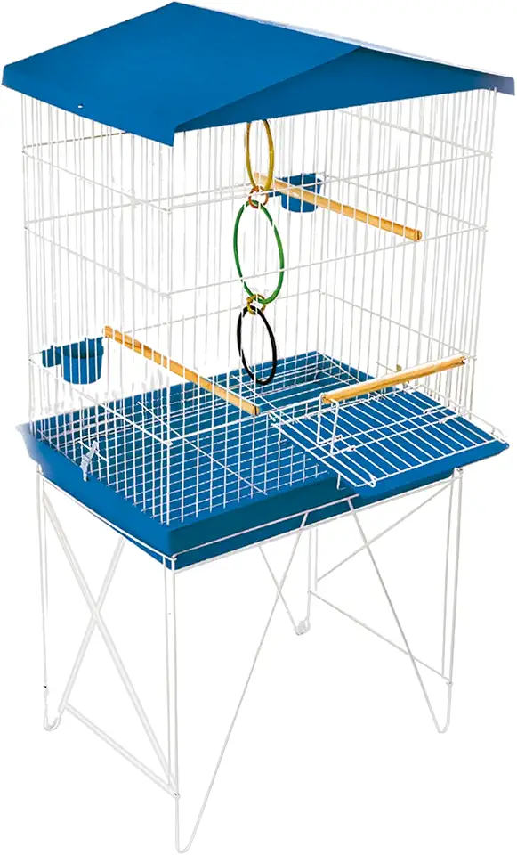 Viveiro Para Pássaros Grandes Poleiro Frontal Papagaios Calopsitas Aves Gaiola com Acessórios (Azul)